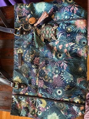 Dakota Beautiful Navy Floral Tote with Tassel Charm - Designer-Inspired